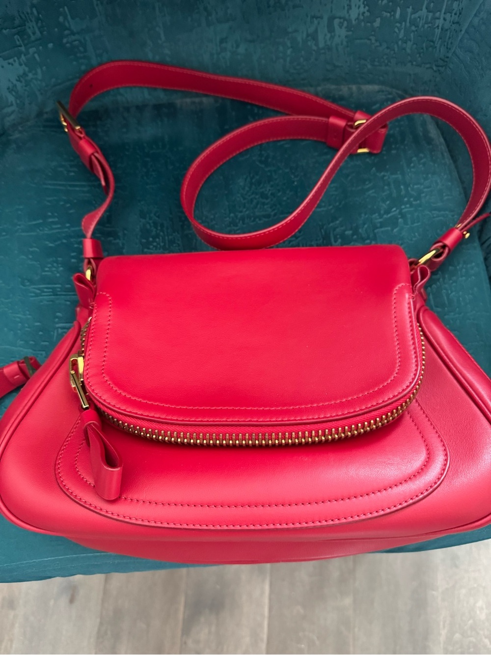 Tom Ford Red Leather Crossbody Bag with Gold Hardware